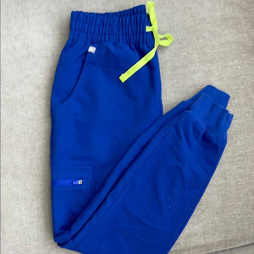 Figs Royal Blue Jogger Pants with Neon yellow Drawstring